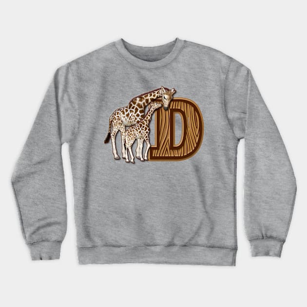 Mom and Baby Giraffe Monogram D Crewneck Sweatshirt by AlondraHanley